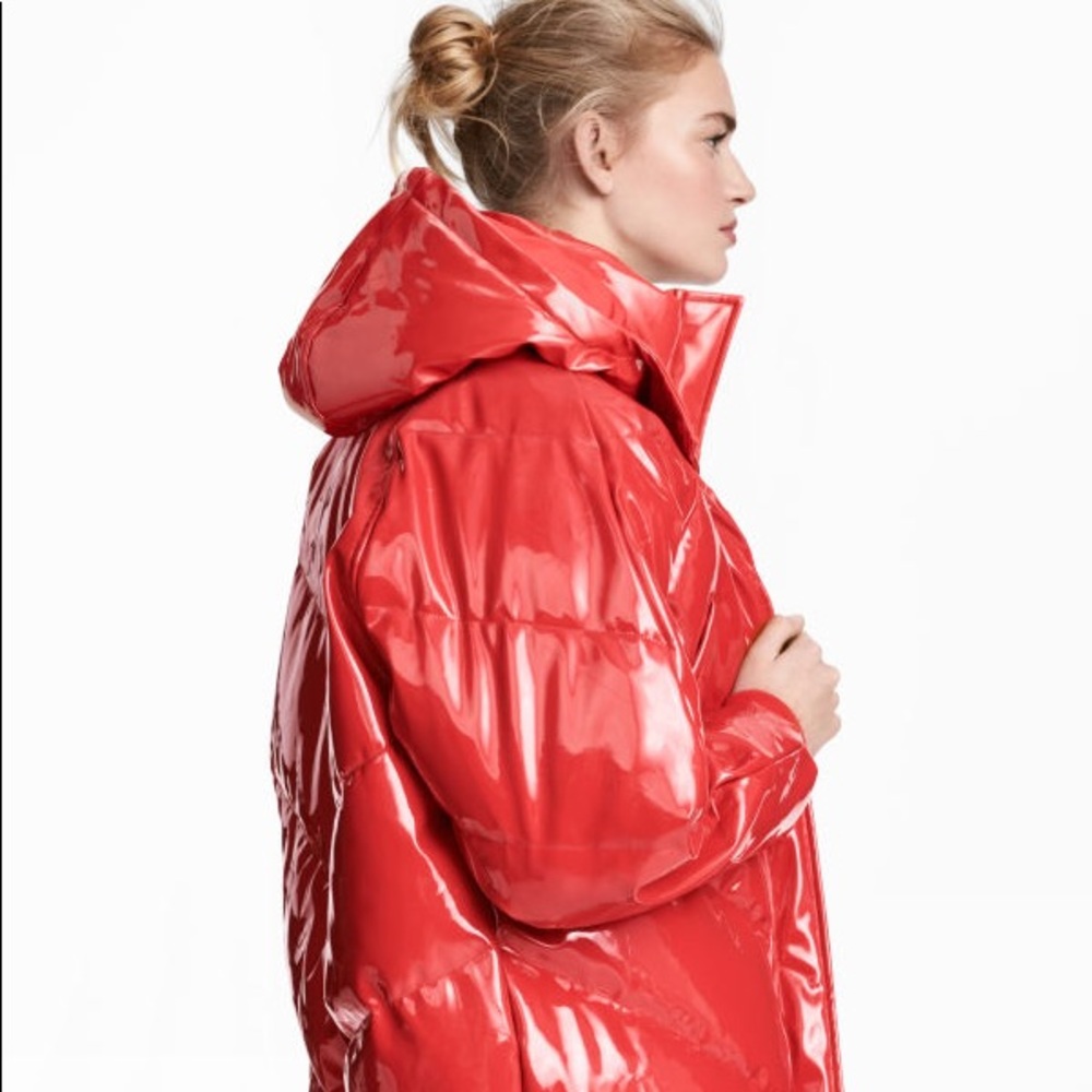 H&M Red Patent Puffer Jacket